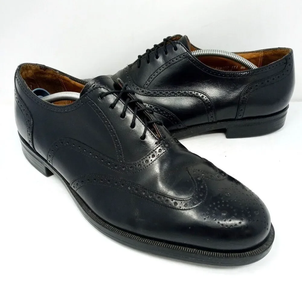 Florsheim Comfortech Wingtip Oxford Shoes Size 10 Made in USA Black Leather